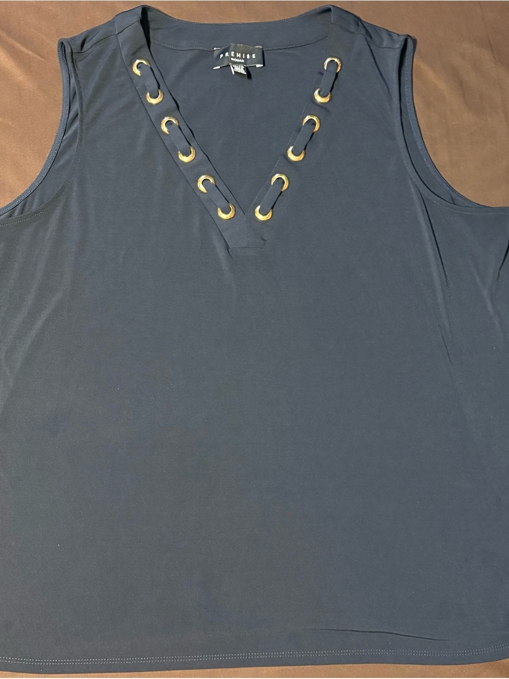 Premise Blue Women’s sleeveless V-neck stretch blouse top SZ 1X